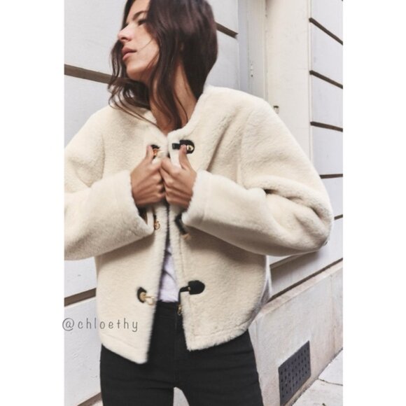 Zara FAUX FUR JACKET WITH FIREMAN CLASP - Picture 6 of 11